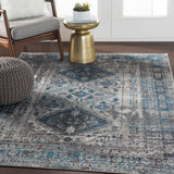 Oriental Distressed Persian Pattern Sky Blue Light Gray Soft Area Rug