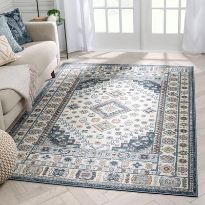 Aryn Vintage Tribal Medallion Floral Blue Rug