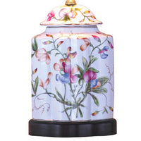 Floral Scalloped Porcelain Tea Jar Table Lamp