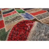 Hand-knotted Color Patchwork Green, Red Wool Soft Rug