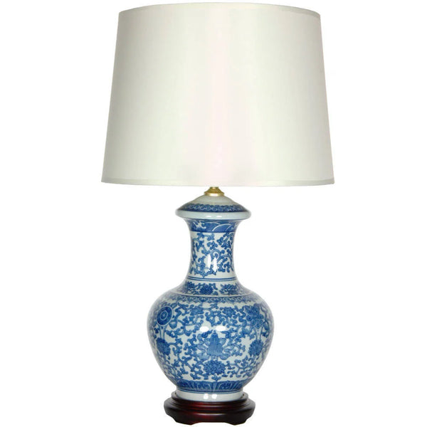 Handmade Blue and White Porcelain Round Vase Lamp (China)