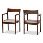 Helene Mid-Century Modern Warm Grey Fabric and Dark Brown Finished Wood 2-Piece Dining Chair Set