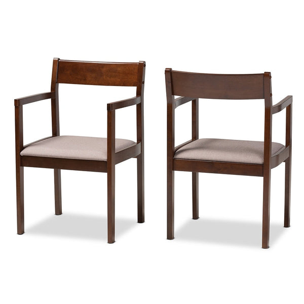 Helene Mid-Century Modern Warm Grey Fabric and Dark Brown Finished Wood 2-Piece Dining Chair Set