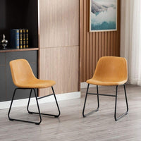 Home Beyond Set of 2 Pcs Synthetic Leather Upholstered Dining Chairs Armlesss with Metal Frame - Water Resistant