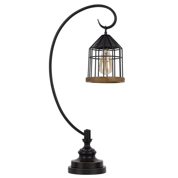 Kim 31 Inch Modern Table Lamp, Hanging Lantern Shade, Metal, Dark Bronze