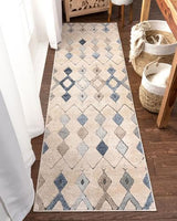 Bohemian Vintage Tribal Diamond Blue Soft Area Rug