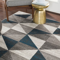 Geometric Blue Gray Area Rug