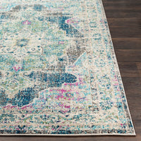 Vintage Medallion Teal Pale Fuchsia Multi-color Area Rug