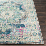 Vintage Medallion Teal Pale Fuchsia Multi-color Area Rug