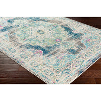 Vintage Medallion Teal Pale Fuchsia Multi-color Area Rug