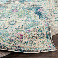 Vintage Medallion Teal Pale Fuchsia Multi-color Area Rug