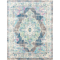 Vintage Medallion Teal Pale Fuchsia Multi-color Area Rug