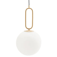 VidaLite Modern 60W LED Glass Globe Pendant Light, Adjustable Height, Opal Gold Accent with Frosted White Shade