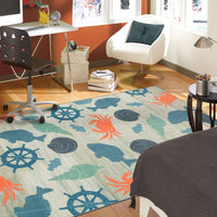 Mohawk Home Coastal Otomi Soft Area Rug Blue/Orange/Grey