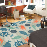 Mohawk Home Coastal Otomi Soft Area Rug Blue/Orange/Grey