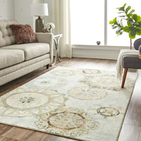 Home Painted Floral Medallions Soft Area Rug Blue/Tan
