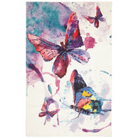 Home Watercolor Butterfli Soft Area Rug - Cream/Purple