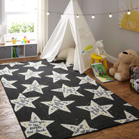 Home To The Moon Kids Soft Area Rug Black/White/Yellow