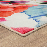Home Watercolor Bouquet Floral Soft Area Rug Ivory/Pink/Blue