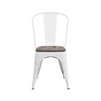 Offex Modern Rustic Metal Bistro Stackable Chair with Wood Seat - White