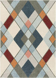 Modern Geometric Diamond Shapes Multi Distressed High-Low Soft Area Rug