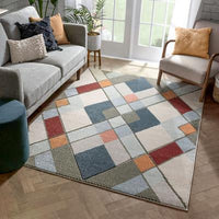 Modern Geometric Diamond Shapes Multi Distressed High-Low Soft Area Rug