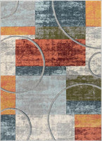 Modern Abstract Geometric Arcs & Shapes Multi Distressed High-Low Soft AreaRug