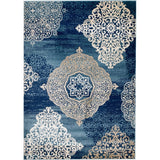 Traditional Floral Navy Blue White Area Rugs
