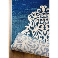 Traditional Floral Navy Blue White Area Rugs