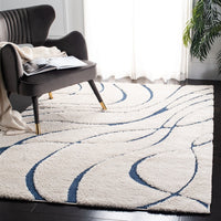 Florida Shag Sigtraud Abstract Waves Thick Soft Area  Rug Cream/Blue