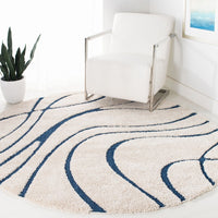 Florida Shag Sigtraud Abstract Waves Thick Soft Area  Rug Cream/Blue