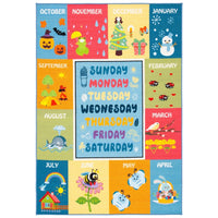 Kids Playhouse Avril Days and Months Machine Washable Soft Rug