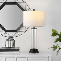 Cassian Modern Farmhouse Glass 26-inch Table Lamp - 14" x 14" x 26"