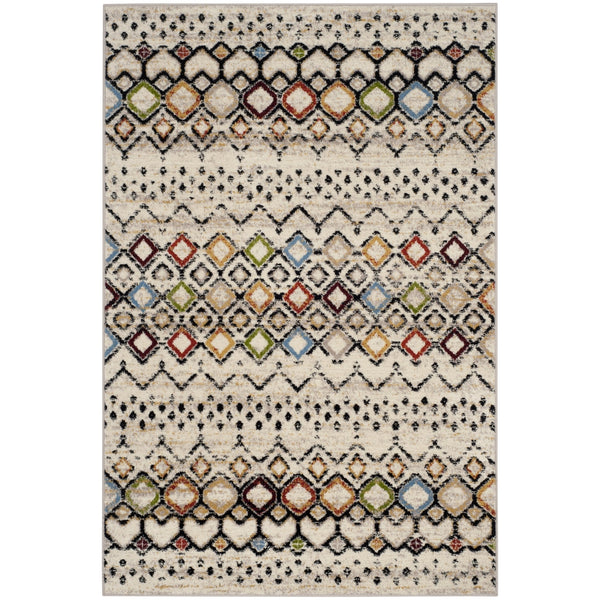 Modern Moroccan Pattern Ivory Multi-Color Area Rug