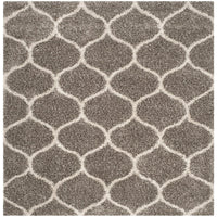 Moroccan Pattern Grey Ivory Plush Shag Area Rug