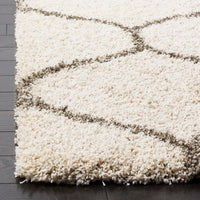 Moroccan Pattern Ivory Grey Plush Shag Area Rug