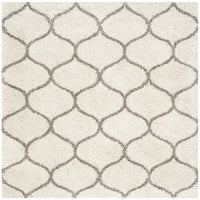 Moroccan Pattern Ivory Grey Plush Shag Area Rug