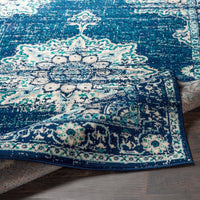 Traditional Medallion Distressed Navy Blue Cream Light Gray Area Rug