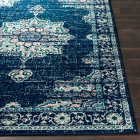 Traditional Medallion Distressed Navy Blue Cream Light Gray Area Rug