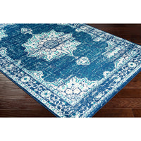 Traditional Medallion Distressed Navy Blue Cream Light Gray Area Rug