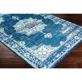 Traditional Medallion Distressed Navy Blue Cream Light Gray Area Rug