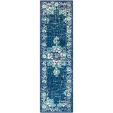 Traditional Medallion Distressed Navy Blue Cream Light Gray Area Rug