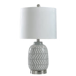 StyleCraft Grey and White Ceramic and Metal Table Lamp with Round Hardback Shade
