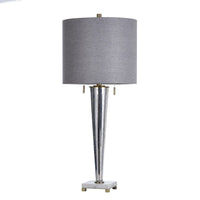 StyleCraft Jasper Chrome Transitional Pillar Design Glass Body Table Lamp with Light Grey Fabric Shade