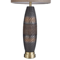 StyleCraft Laughlin Ceramic Gold and Gray Table Lamp - Beige Hardback Fabric Shade