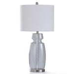 StyleCraft Nevaeh Clear Seeded Glass with Brushed Steel Metal Table Lamp