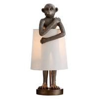 StyleCraft Ravena Standing Antique Brass Monkey Table Lamp with Shade Around Body