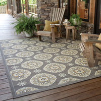 Floral Gray/Grey/Gold Indoor-Outdoor Area Rug