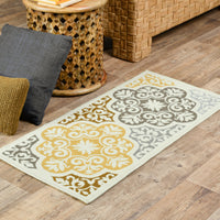 Floral Ivory/Grey/Gray Indoor-Outdoor Area Rug