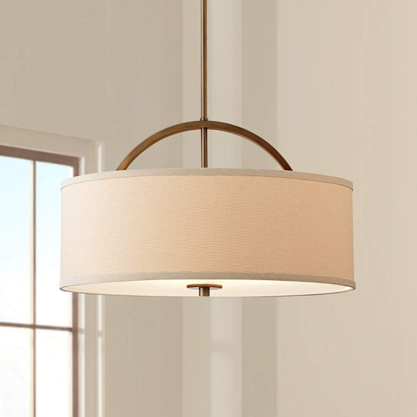 Halsted 20" Wide Linen Shade and Brushed Pendant Light